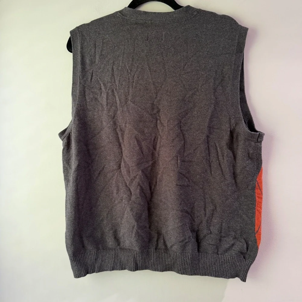 Haggar Argyle Sweater Vest Mens XL Grey Orange Cotton V-Neck Classic Knit Good